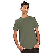Plain Army Green Half Sleeve Round Neck T-Shirt