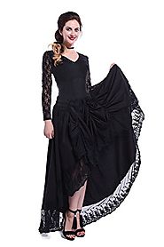 NSPSTT Womens Pinnacle Black Gothic Vintage Long Sleeves Dress