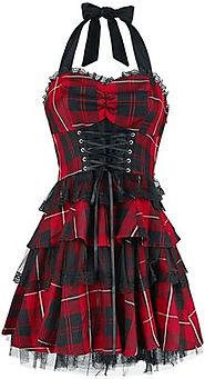Red Tartan Gothic Dress | H&R London Short dress | EMP