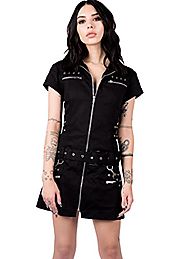 Pretty Attitude Womens Black Goth Mini Dress with Buckles and Lacing – Size US 8