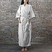 Full Length Linen Bathrobes by Linenshed - Kimono Style Unisex Robes