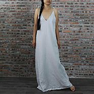 Women's Full Length Linen Nightgown - Sleeveless Gown by Linenshed