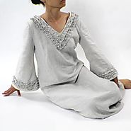 Linen Ruffled Night Dress | Luxury Nightgown - linenshed – Linenshed