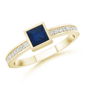Square Blue Sapphire and Round Diamond Ring | Angara.com