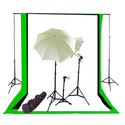 CowboyStudio Photography/Video Studio Triple Lighting Kit with 10 feet x 12 feet Black, White and Green Muslins Backd...