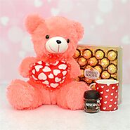 Peach Color Love Teddy With Ferrero Rocher Hamper