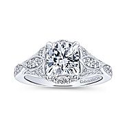 Windsor | Vintage 14k White Gold Round Halo Diamond Engagement Ring