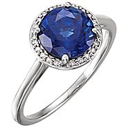 14K White Chatham® Blue Sapphire & .05 CTW Diamond Ring