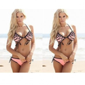 Sexy Contrast Color Net Bowknot Halter Triangle Bikini Set for big sale!
