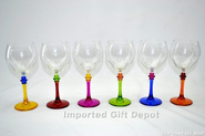 Italian Hand Painted Multicolor Fun Wine Glass - Set Of 6 Glasses Free Ship. GS111-ITE