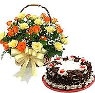Roses Basket With Cake
