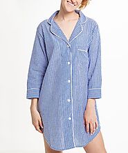 love this product heart icon Blue & White Stripe Seersucker Sleepshirt - Women