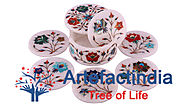 Marble Inlaid Tea Coasters | Marble Inlay Coaster Set - Artefactindia