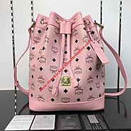MCM Small Heritage Visetos Drawstring Bag In Light Pink