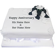 Write Your Name on Happy Anniversary Flower Cake Pics