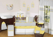Gray and Yellow Chevron Zig Zag Baby Bedding - 9pc Crib Set