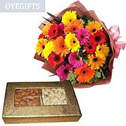 Send Mix colorful gerberas with Dryfruit Same Day Delivery - OyeGifts