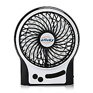 efluky 4.5 Inch Mini USB Rechargeable Fan 3 Speeds with Blue Decorative Light and LED Light Portable Table Fan Coolin...