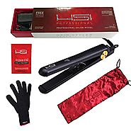 HSI Professional Ceramic Tourmaline Ionic Flat Iron hair straightener, with Glove, Pouch and Travel Size Argan Oil Le...
