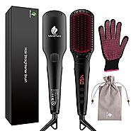 MiroPure 2 in 1 Ionic Hair Straightener Brush with Heat Resistant Glove and Temperature Lock Function (Black)