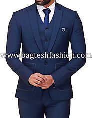 Buy Notch Lapel Navy Blue Bridegroom Suit Online