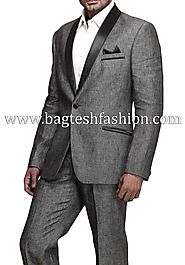 Buy Attractive Gray Linen Party Wear Suit Online