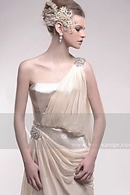 Evening dress Satiny Greek style with one strap and strass