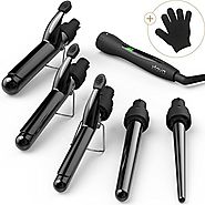 xtava Satin Wave 5 in 1 Curling Iron and Wand Set with Temperature Control - Professional Interchangeable Ceramic Tou...
