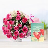 Buy or Order 30 Pink Roses N Card Online | Midnight Gifts Online - OyeGifts.com