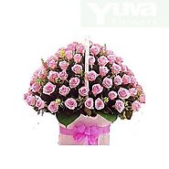 40 Pink Flower Basket Smoothly Wrap with Same Color Ribbon
