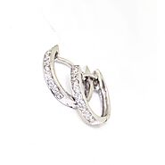 18ct White Gold Huggy Diamond Earring with 9 Round Cut Diamonds, Estate Age Diamond Earrings