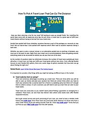 How To Pick A Travel Loan That Can Go The Distance by Crif - Issuu