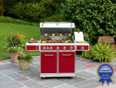 5-Burner Gas Grill with Ceramic Searing and Rotisserie Burners in Red