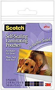 Scotch Self-Sealing Laminating Pouches 5/Pkg-2"X3"