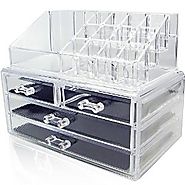 Unique Home Acrylic Jewelry and Cosmetic Organizer, Clear, Medium, 2 Piece