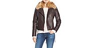 Andrew Marc Leather Moto Jacket with Removable Faux Fur Collar