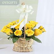 Buy Adorable Yellow Roses in a Basket Online - OyeGifts