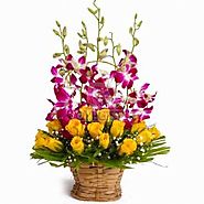 Basket of Yellow Roses with Orchids