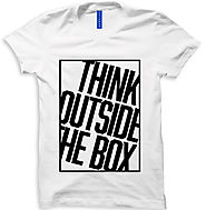 Buy Think Outside The Box White Men Round Neck T-shirt online in India- Uptown18