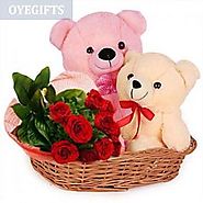 Send 10 RED ROSES WITH TEDDY Same Day Delivery - OyeGifts