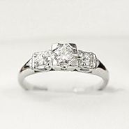 Vintage Platinum and Diamond Engagement ring, 3-stone, Past, Present, Future