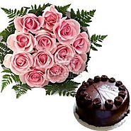 Pink Roses With Chocolate Cake