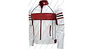 Men Red Detailed White Biker Jacket | americasuits.com