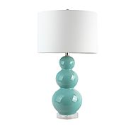 Designer Teal Table Lamp with White Shade for Living Room & Bedroom