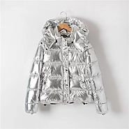Thickened Cotton Autumn&winter Metal Silver Cotton Quilted Coat Women Hoodie Bread Coat
