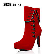 35-43 Large Suede Row Buttons High Heel Boots Red Boots