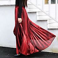 Spring And Autumn High-waisted Restoration Organ Pleated Half-length Skirt With Long Metal-colored Swaying Chiffon Skirt