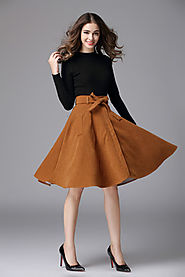 Hepburn High Waist Deerskin Velvet Umbrella Skirt Mid-spring And Autumn Long Bow Waistband Slim Hemisphere Skirt 8150