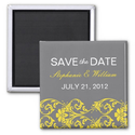 Gray and Yellow Lace Save The Date Magnet