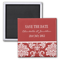 Red Damask Save The Date Magnet